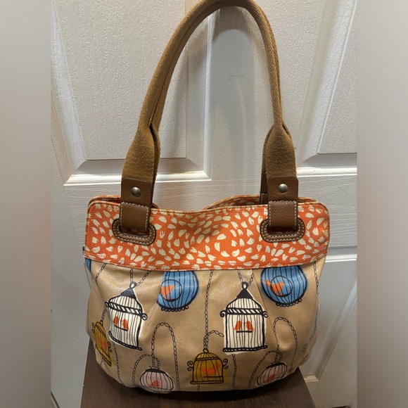 FOSSIL Key-Per Birdcage Coated Canvas Shoulder Tote Bag Purse 16x13x5” - Picture 14 of 15